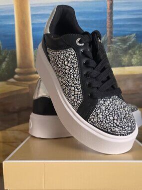 Michael Kors Black Rhinestone Sneakers Women Platform Shoes MK Sparkle